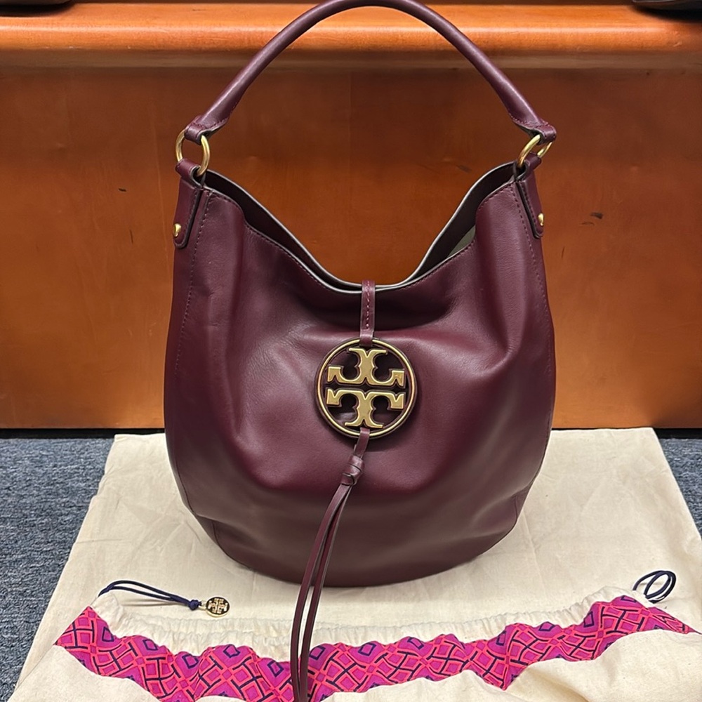 Tory Burch Large Miller Slouchy Burgundy Hobo Bag